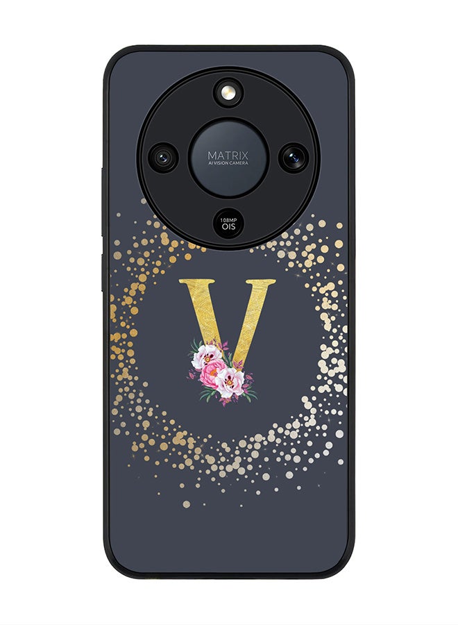 For Honor X9d / Magic8 Lite / X70 Case,Slim fit Camera Protection, Shockproof Thin Phone cover  - Custom Monogram Floral - V  (Grey )